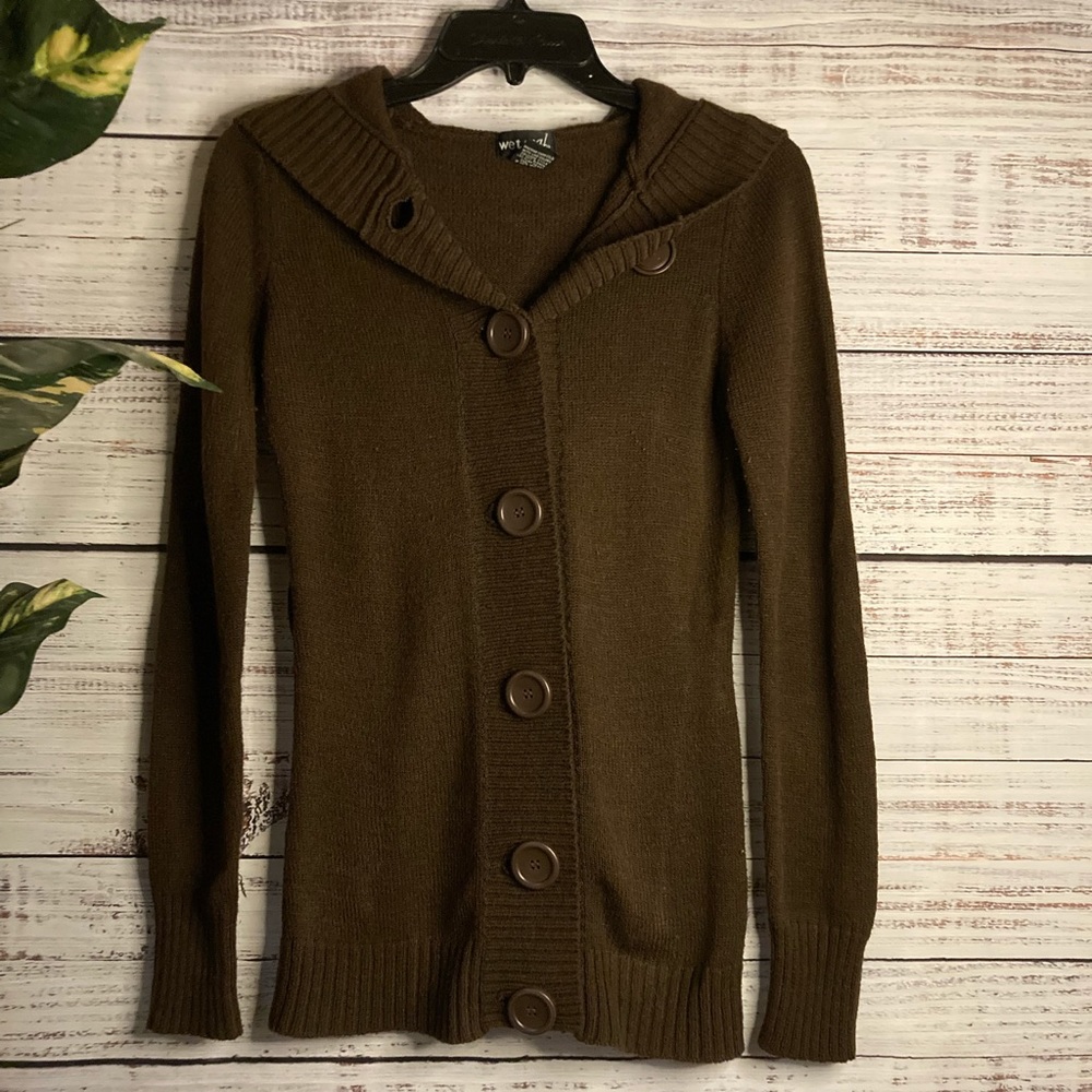 Cute Wet Seal large buttoned button-up hooded sweater size XS women’s
